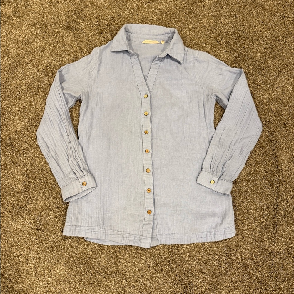 Soft Surroundings - Sky Blue Linen Gauze Top, Minimalist Costal, Size XS